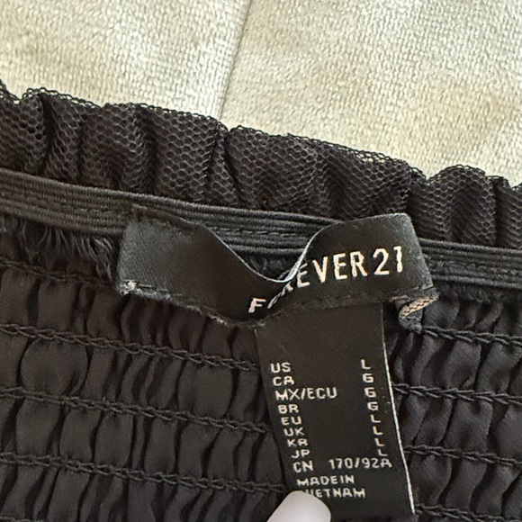 Forever 21 Black Smocked Top with Sheer Polka Dot Sleeves - Picture 3 of 4